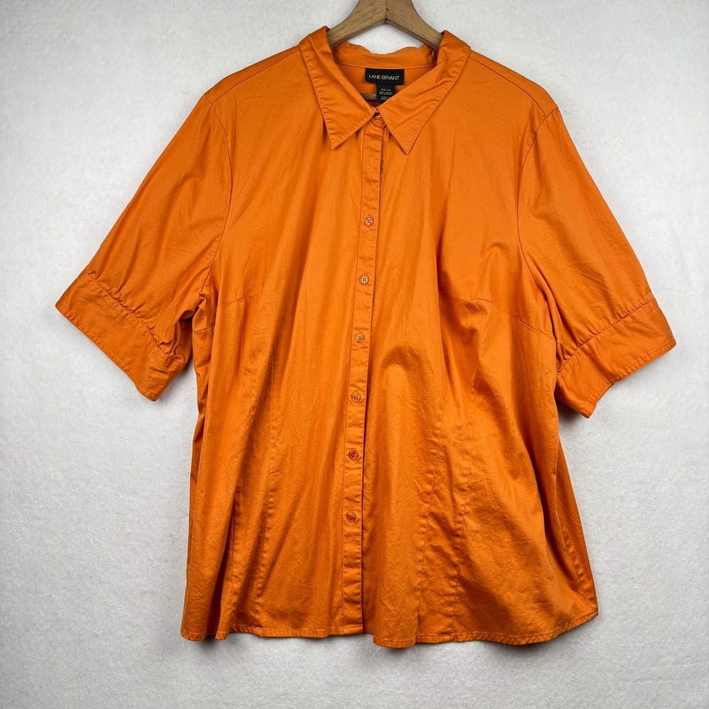 Lane Bryant Button Down Shirt‎ Womens 26 28 Short Sleeve Plus Size Orange